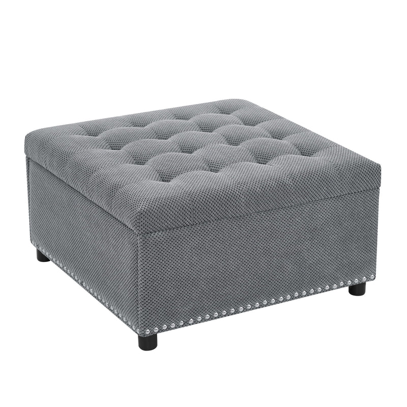 Square Tufted Storage Ottoman With Nailhead Trim