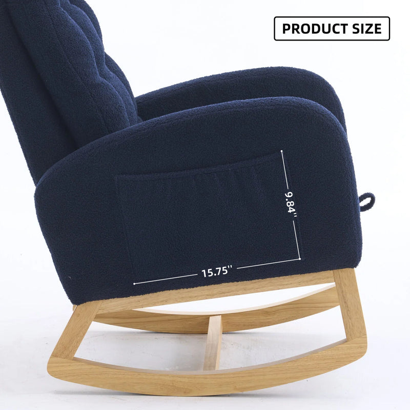 Ly-5104 - Accent Rocking Chair With Footrest & Storage Pocket For Living Room - Blue