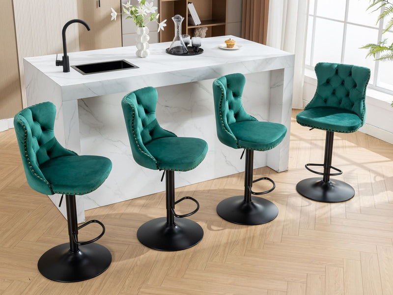 Swivel Barstools Adjusatble Seat Height, Modern Upholstered Bar Stools With Backs Comfortable Tufted For Home Pub And Kitchen Island (Set of 2)