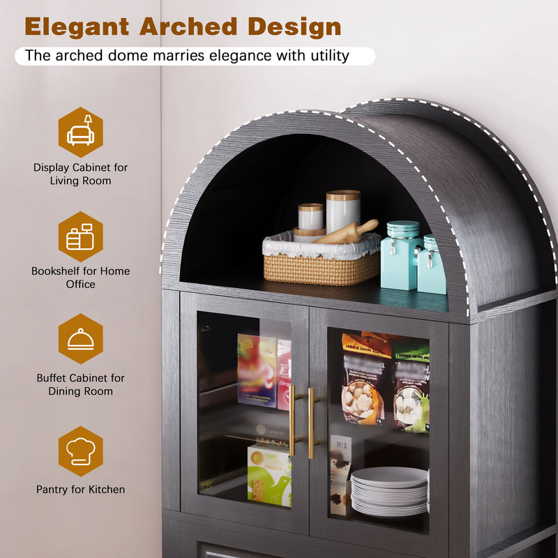 Arched Kitchen Pantry Cabinet With Adjustable Shelves & Barn Door Design