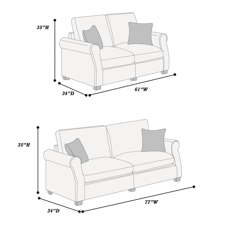 Contemporary 2 Piece Sofa Set With Matching Pillows