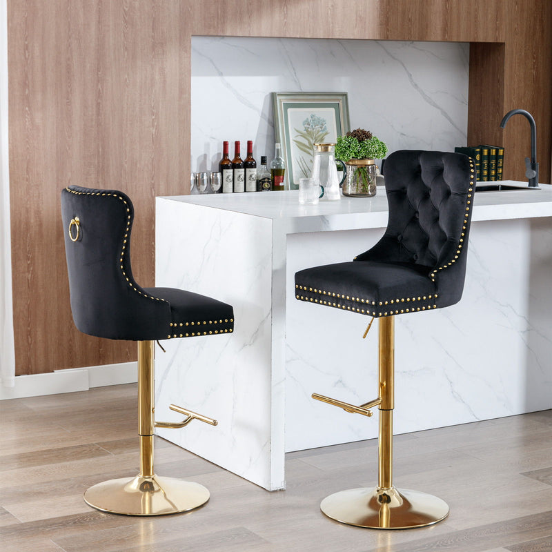 Thick Swivel Barstools Adjusatble Seat Height From 25-33", Modern Upholstered Bar Stools With Backs Comfortable Tufted For Home Pub And Kitchen Island (Set of 2)