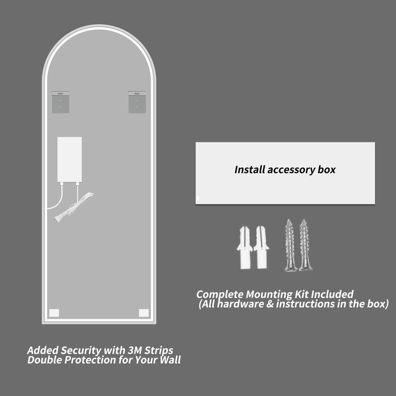 65" X 21" Arched LED Full Length Mirror, Wall Mounted Lighted Full Body Mirror With Frosted Edge Lighting, 3 Color Temperatures & Stepless Dimming - Silver