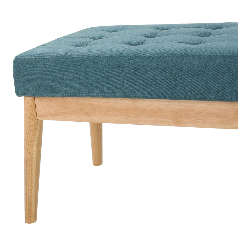 Vibratory - Button Tufted Upholstered Ottoman With Splayed Wooden Legs - Teal / Natural