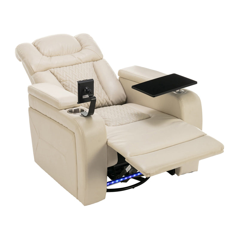 270 Degree Swivel Power Recliner With Tray Table, Phone Holder, Cup Holder, USB Port