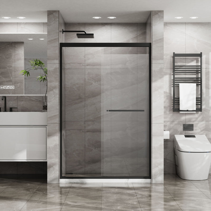 Matte Black Double Sliding Glass Shower Door With Aluminum Frame And SGCC Clear Tempered Glass - Black