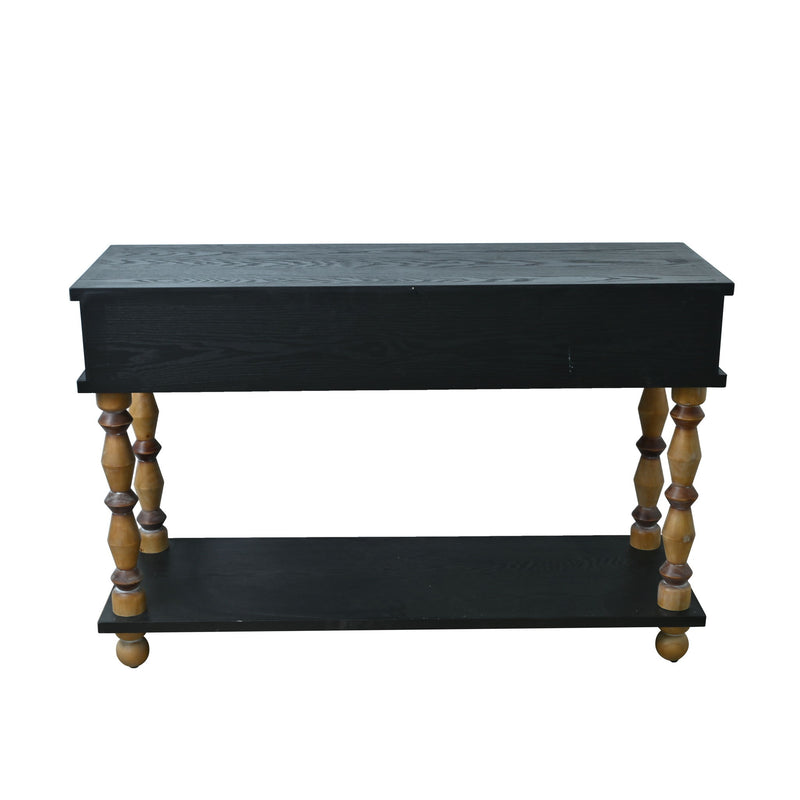 Accent Carved Console Table With Open Shelf And 2 Drawers Living Room - Black / Natural Wood Wash