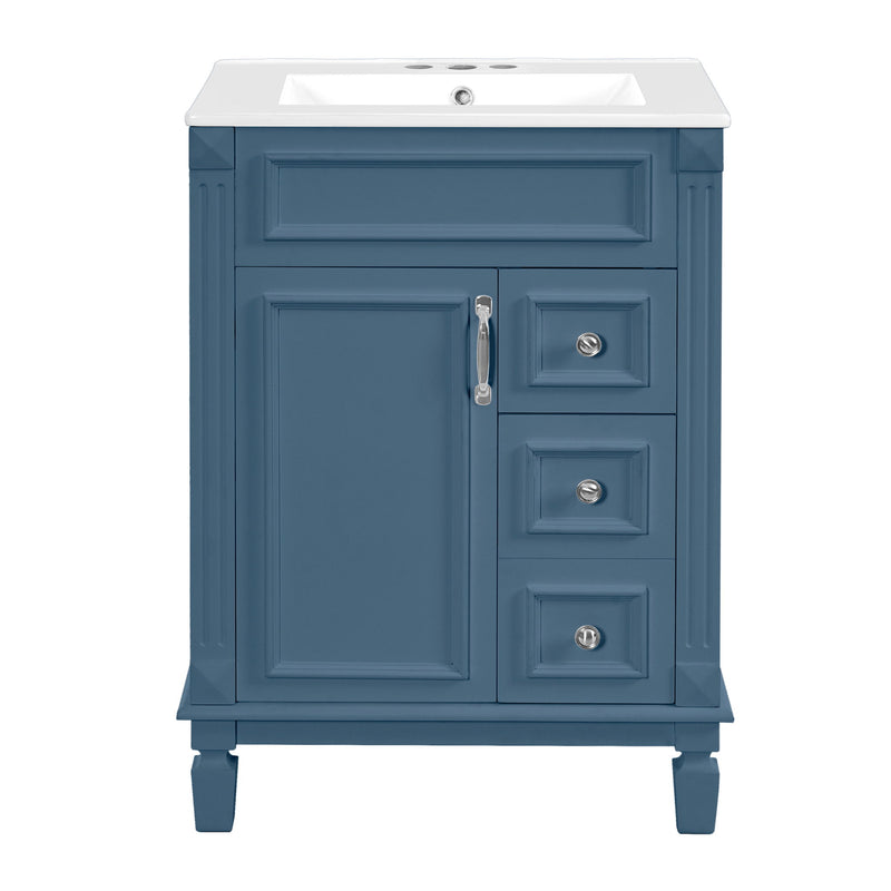 Bathroom Vanity With Ceramic Sink, Compact Cabinet With 2 Drawers And Adjustable Shelf - Blue