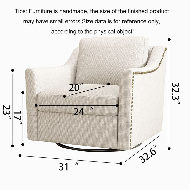 360 Degree Swivel Armchair, Skin Friendly Fabric, Ergonomic Design, Brass Nail Decorative Armchair