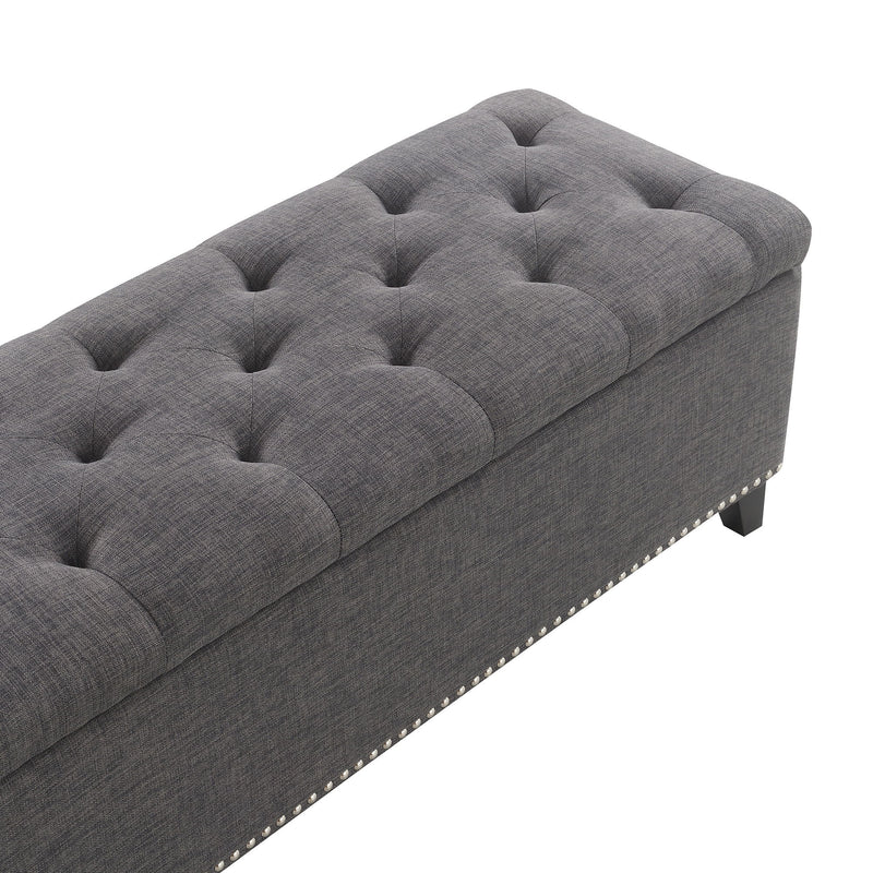 Button-Tufted Storage Ottoman With Safety Close Hinge