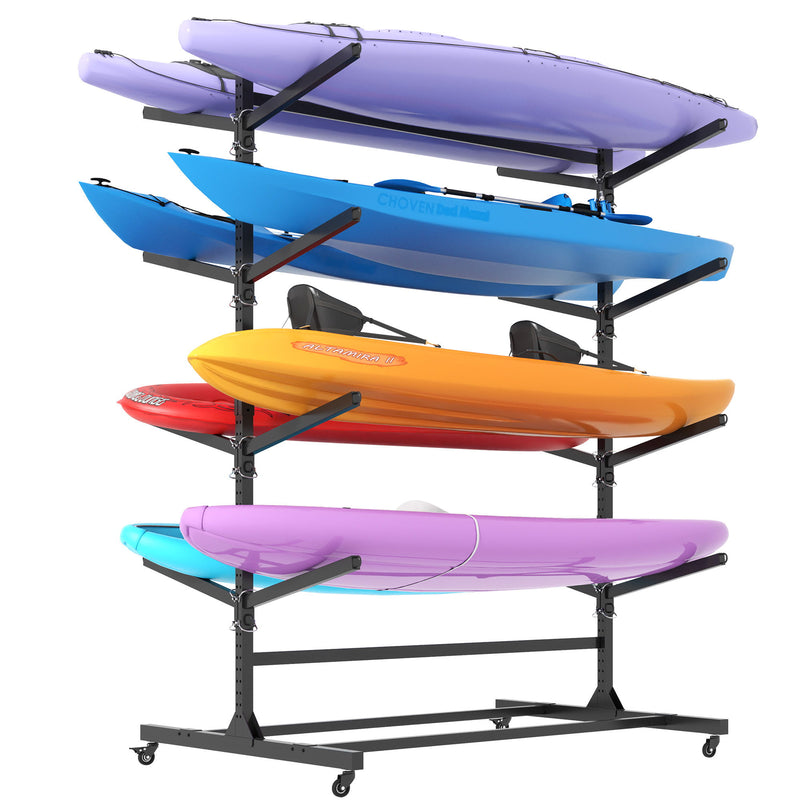 Freestanding Kayak Storage Rack With Lockable Wheels For Kayak, Canoe, Sup & Surfboard