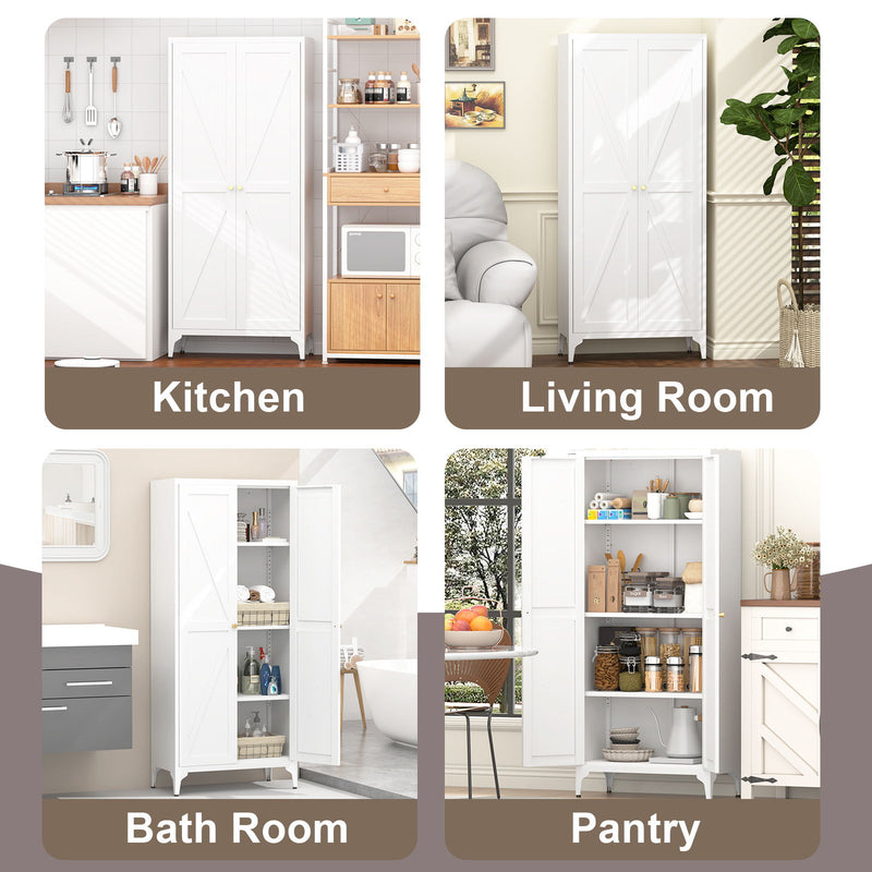 Adjustable 2 Door Kitchen Pantry Cabinet With Striped Design