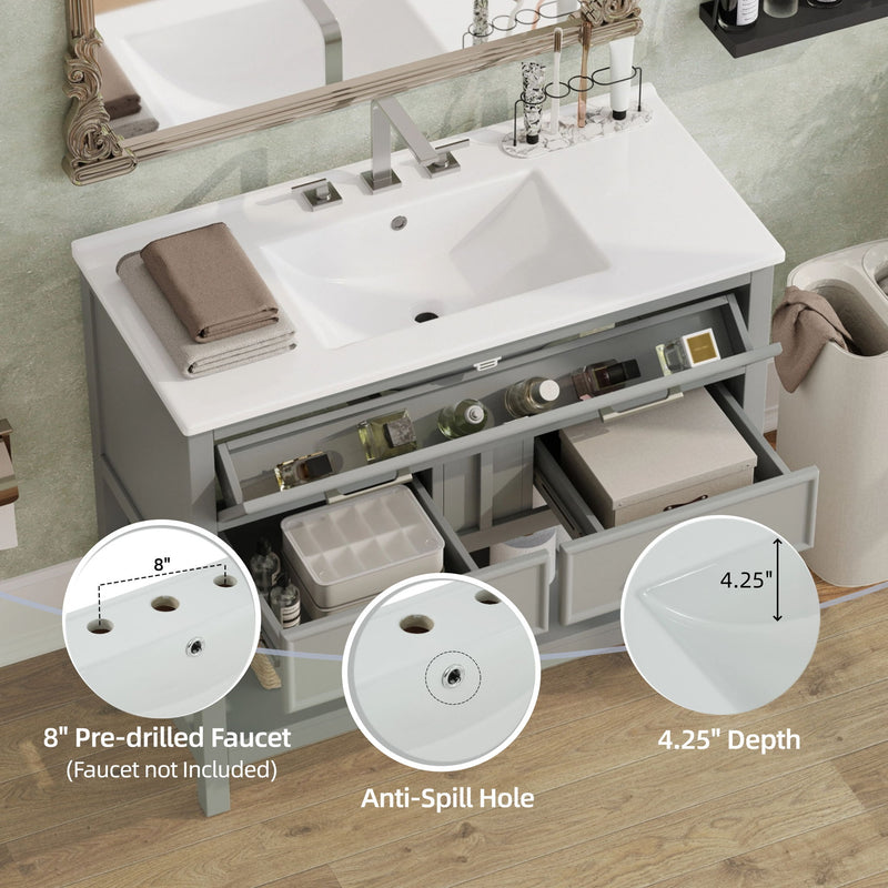 Bathroom Vanity With Ceramic Sink, Tip Out Tray & 2 Full Extension Drawers