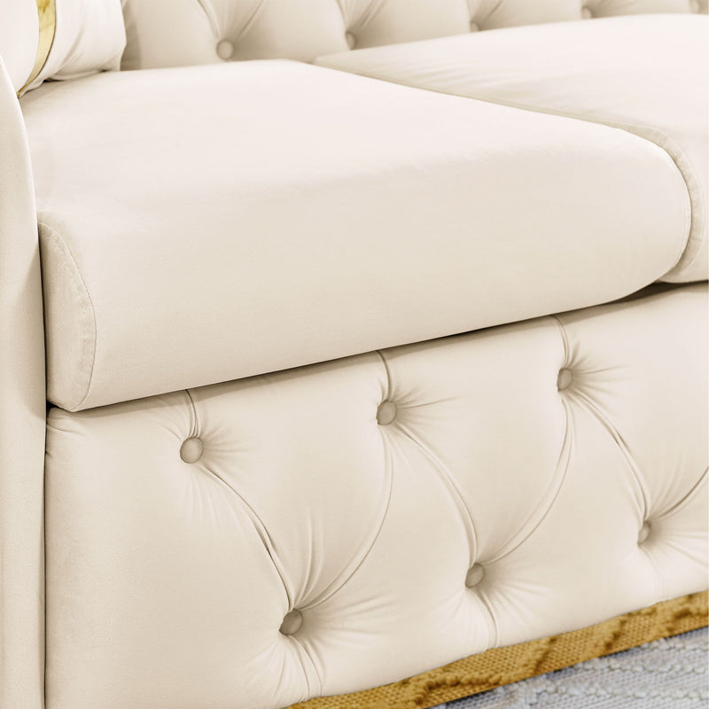 Button Tufted Couch With 2 Pillows, 3 Seater Luxury Chesterfield Sofa