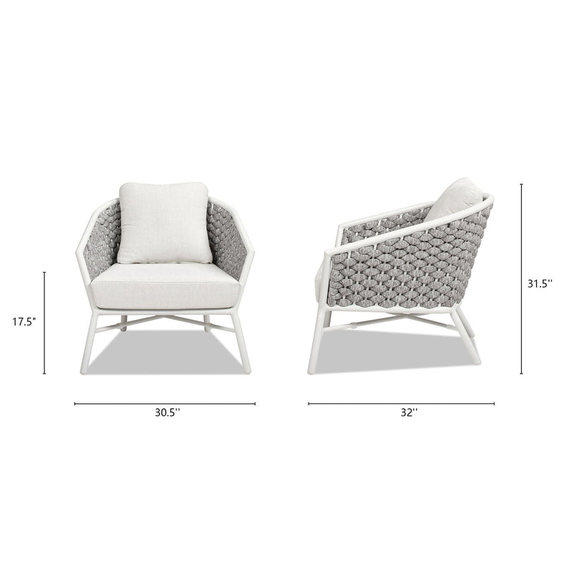 Rowan - Rope Barrel Back Patio Accent Arm Chair (Set of 2) - White