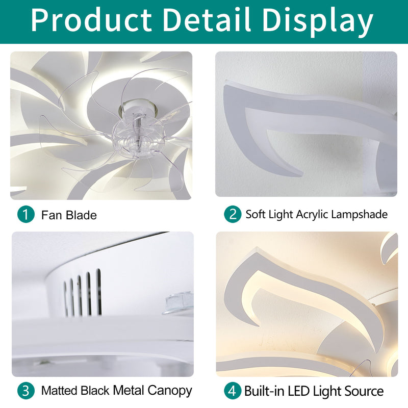 Flower Ceiling Fan With Remote Controlled LED Light, Flush Mount DC Motor Fan
