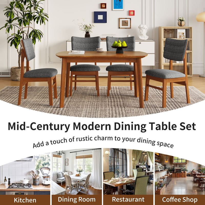 Dining Table Set For 4, Solid Wood Dining Table And Solid Wood Chairs, 5 Pieces Farmhouse Dining Table And 4 Upholstered Chairs - Brown / Gray