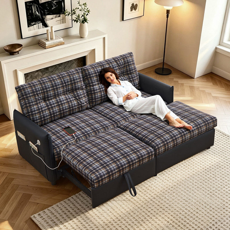 Sleeper Sofa, Expandable Sectional With Ottoman For Living Room - Black