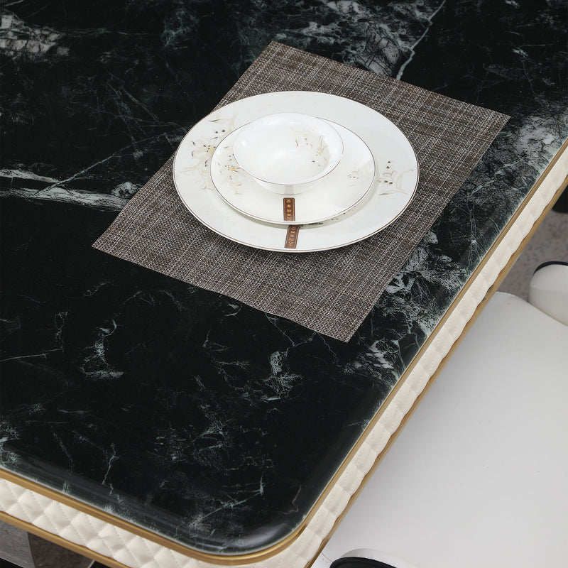 Luxury Modern Dining Table With Faux Marble Top And Dual Circle Base - Black