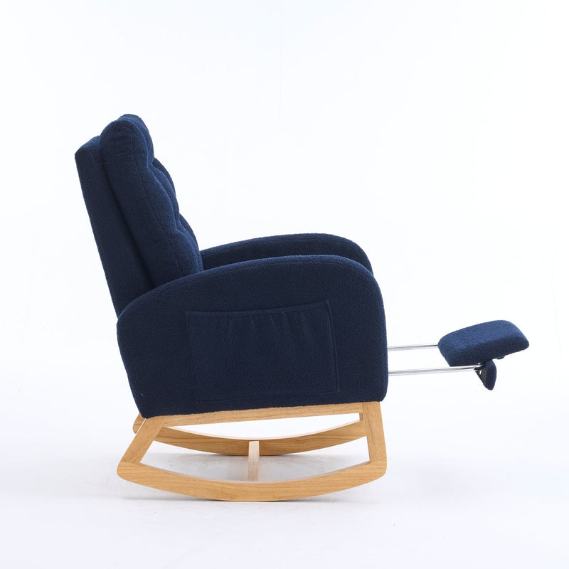 Ly-5104 - Accent Rocking Chair With Footrest & Storage Pocket For Living Room - Blue
