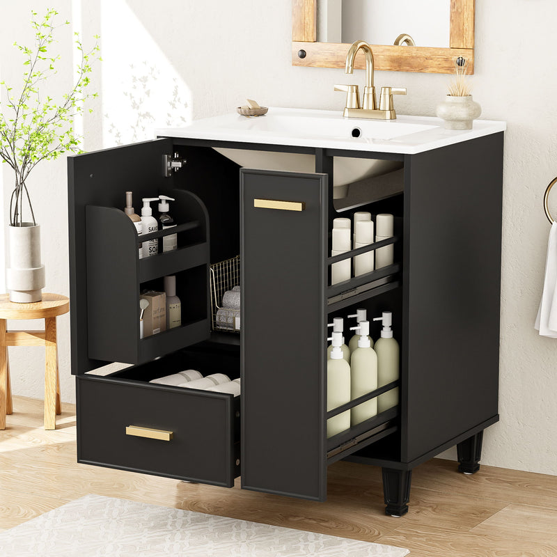 Bathroom Vanity With Sink, Deep Drawer, Door Shelf, 2 Tier Basket
