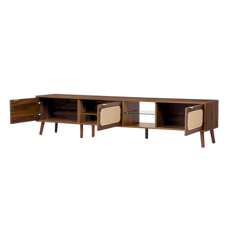 78" TV Stand With Ample Storage And Open Shelving - Walnut