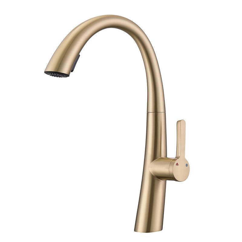 Elegant Single Handle Stainless Steel Pull Out Kitchen Faucet With High Arch Spout