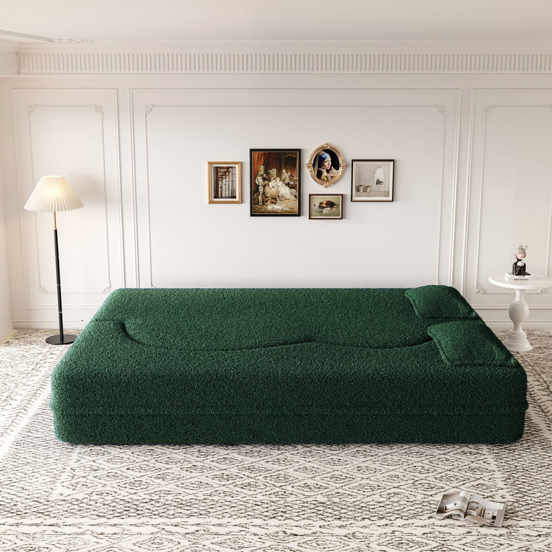 Modern Floor Sofa, With 2 Pillows, Convertible Teddy Fabric Foam Filled Bed