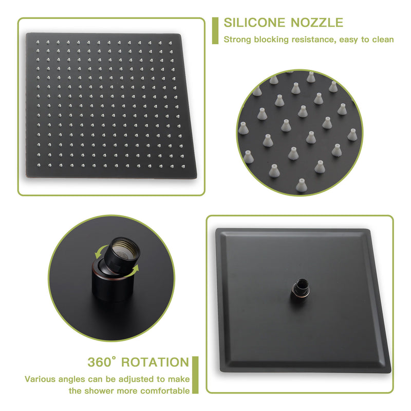 Wall Mounted Square Shower System With Waterfall Tub Spout And 12" Shower Head - Oil-Rubbed Bronze