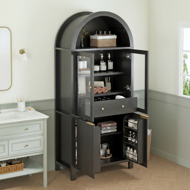 Fluted Tall Arched Pantry Cabinet With Adjustable Shelves