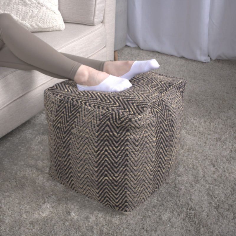 Barracuda - Handcrafted Cotton Pouf With Chevron Pattern - Brown