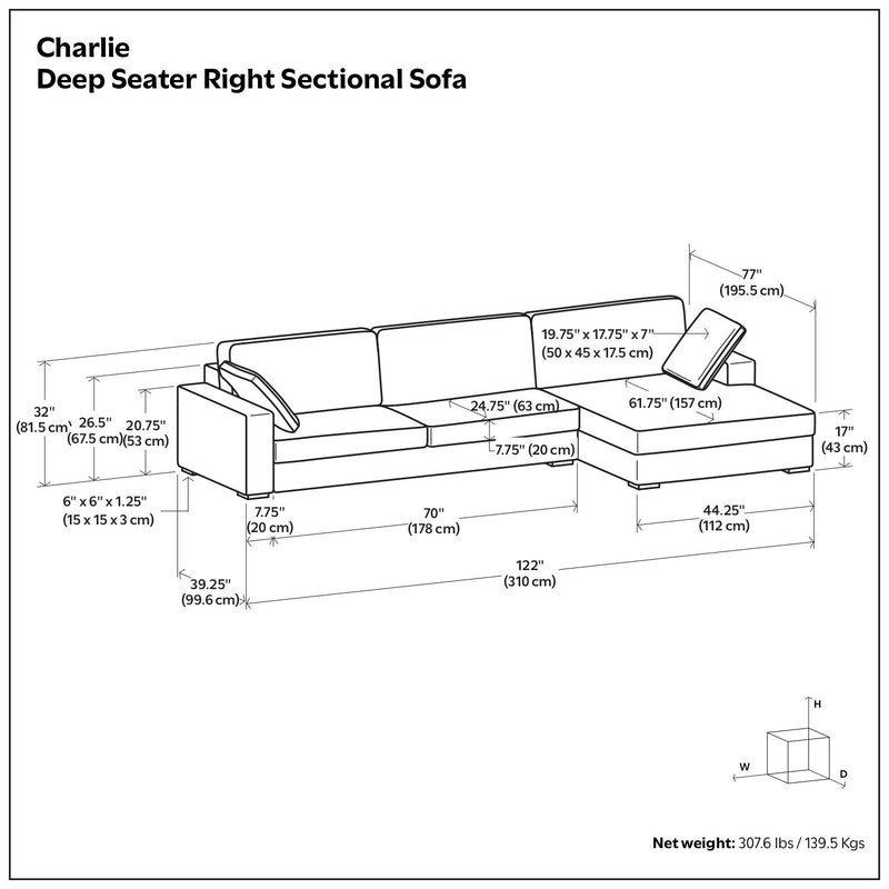 Charlie - Upholstered Deep Seater Sectional Sofa