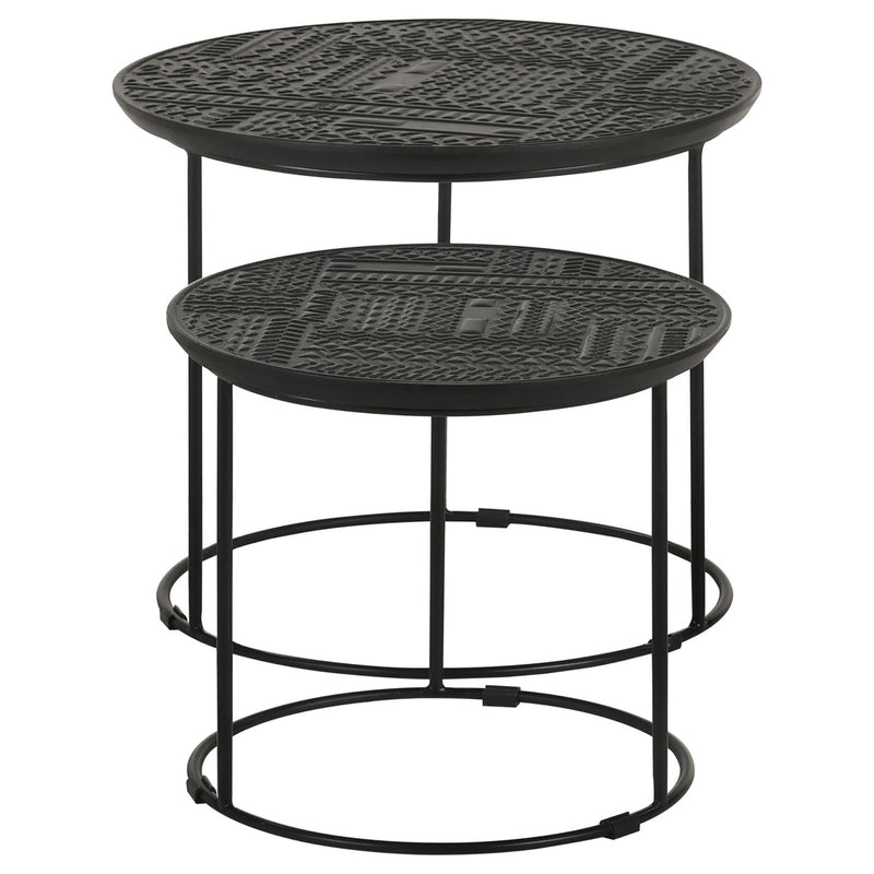 2 Piece Nesting Table With Embossed Tops And Base - Black