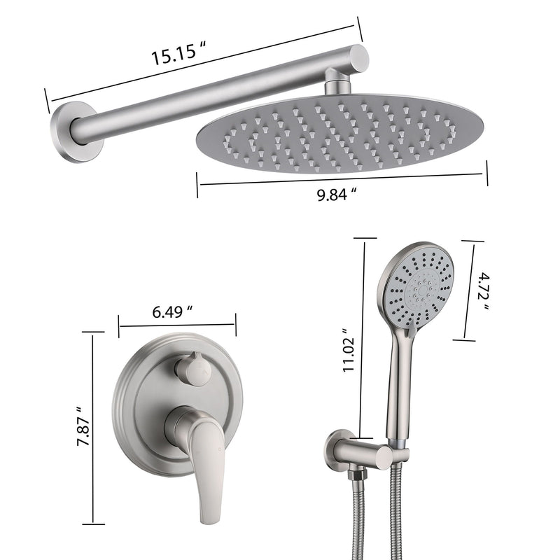 Wall Mounted Shower Set With High Pressure 10" Rain Shower Head And 5 Function Handheld Shower Head
