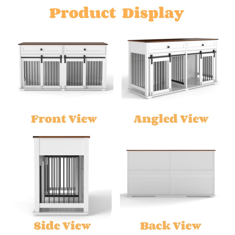 Large Dog Crate, Water Resistant Indoor Pets Furniture Double Dog Crates - Brown White