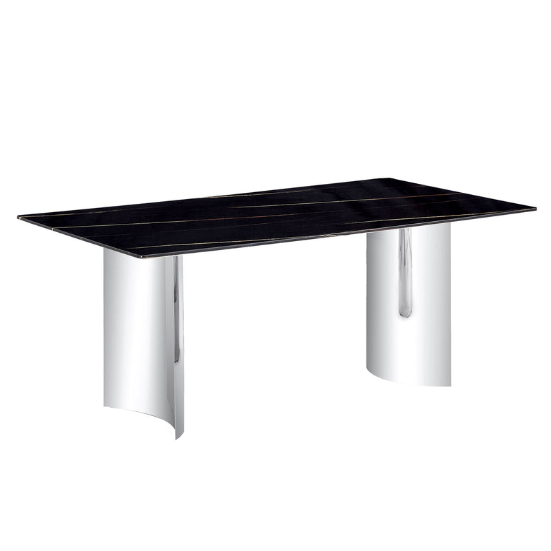Modern Minimalist Dining Table With Marble Glass Top