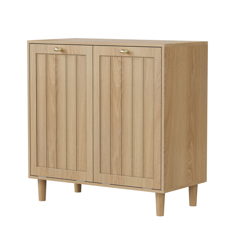 Sloping Laundry Basket With Removable Inner Bin, Concealed Storage Cabinet For Bathroom - Oak