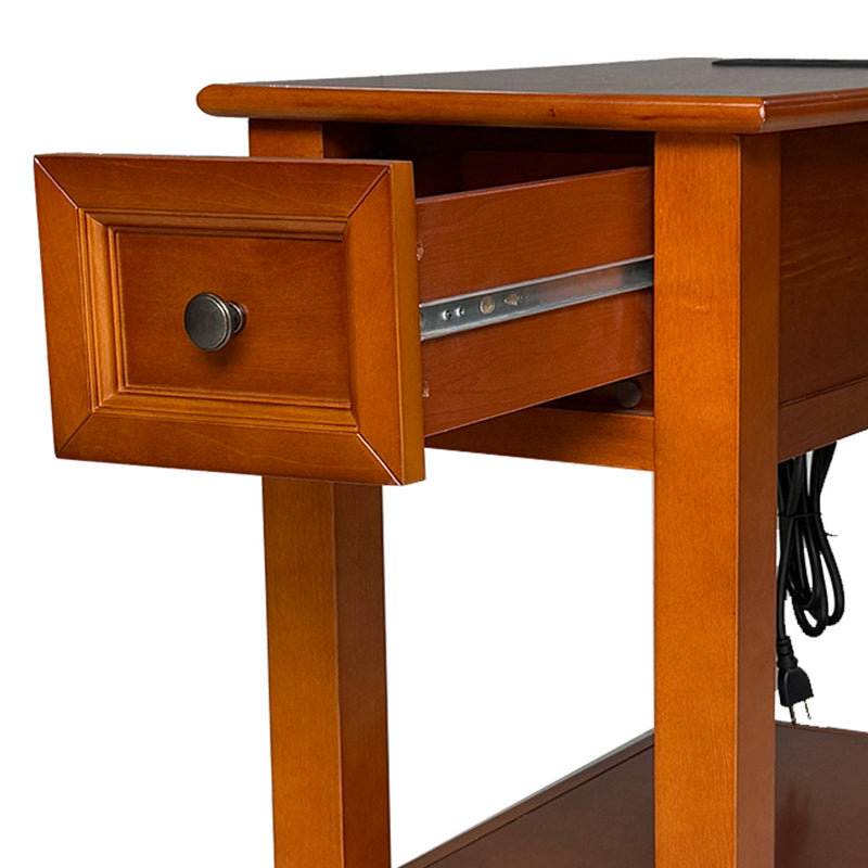 End Table With Drawer And Shelf For Living Room - Walnut
