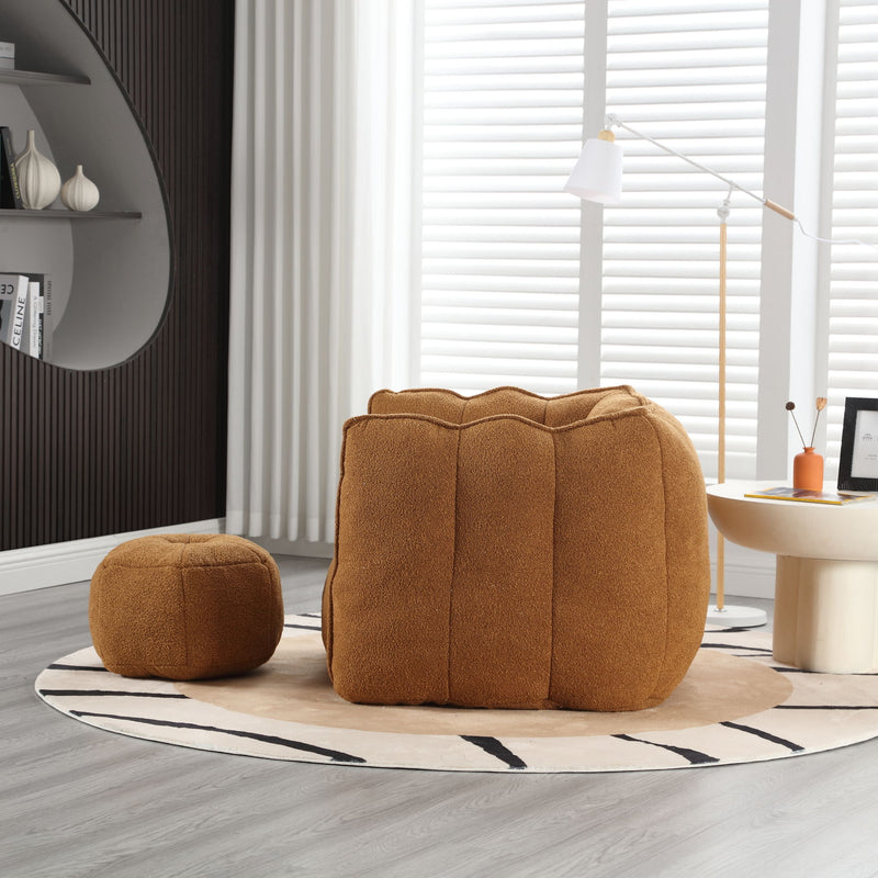 Soft Bean Bag Chair With High Resilient Foam (Chips) - Khaki / Yellow