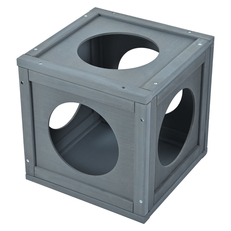 Outdoor Cat House With Shelves And Weather Protection, Removable Wood Boxes - Gray