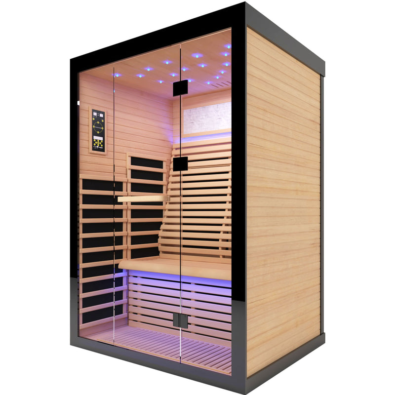 Luxury Double Far Infrared Sauna Room With Epoxy Heating Plates And Starry Sky Lighting - Black / Natural