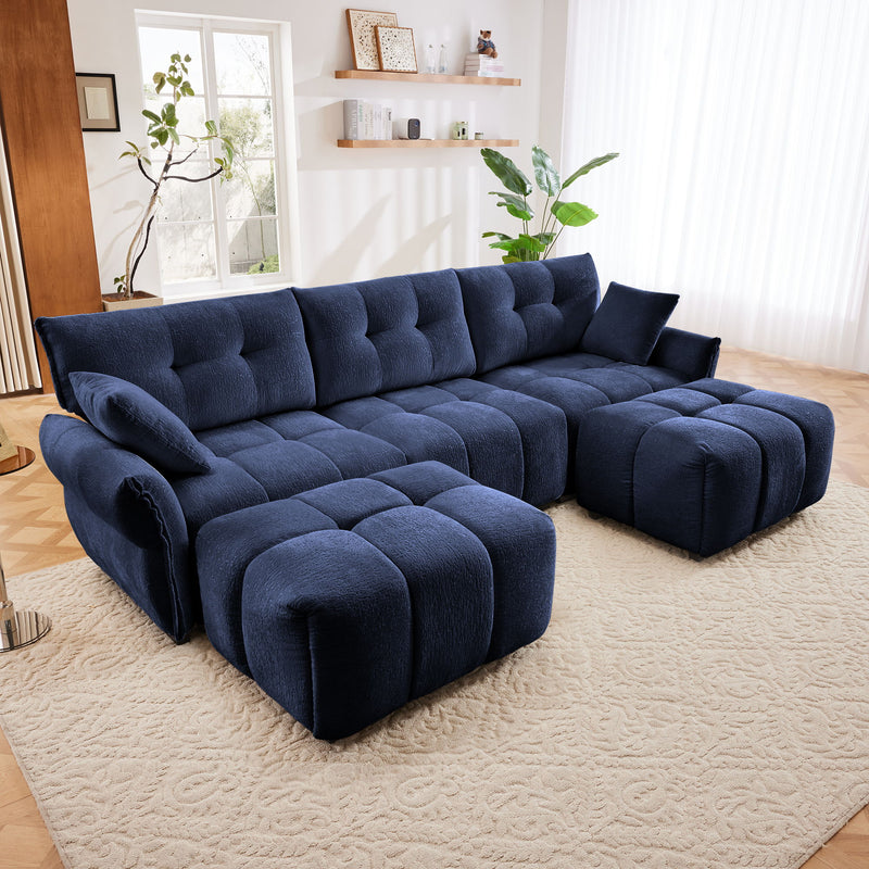 Sofa Set With Ottoman And Pillows, Textured, High Resilience Cushions