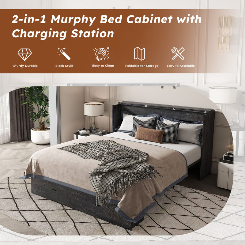 Full Murphy Bed With Storage Drawers, Charging Station, Foldable Panels, And Silent Swivel Wheels
