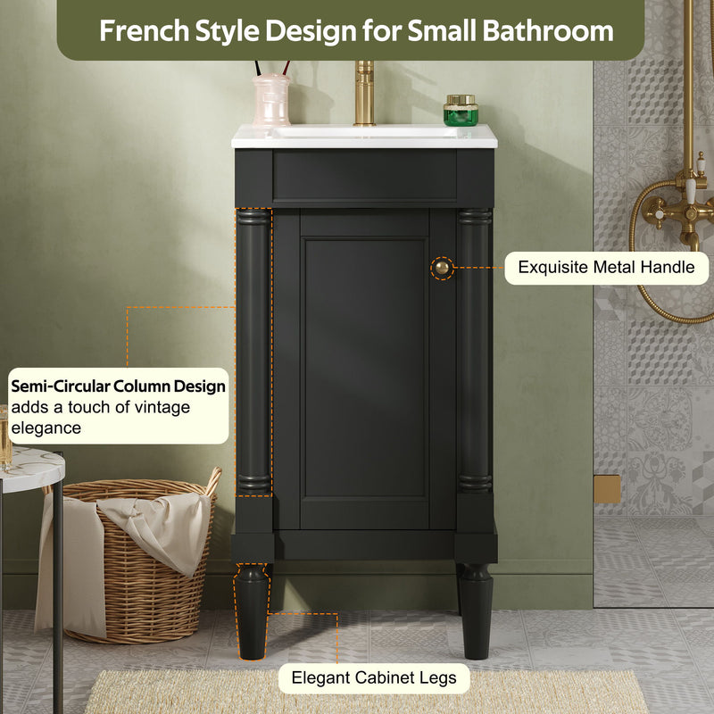 French Style Bathroom Cabinet With Sink, Adjustable Shelf