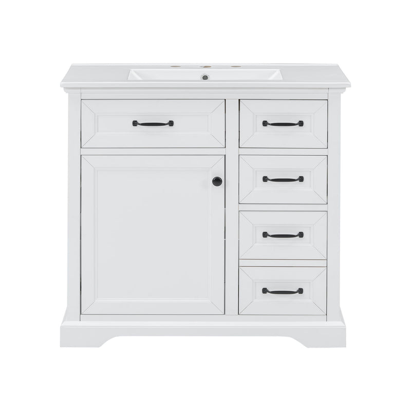 36" Bathroom Vanity With Sink, 2 Tip-Out Drawers, Soft Close Hinges