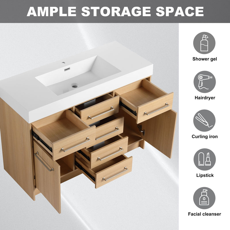 Freestanding Bathroom Vanity With Resin Sink, Soft-Closing Doors And Drawers