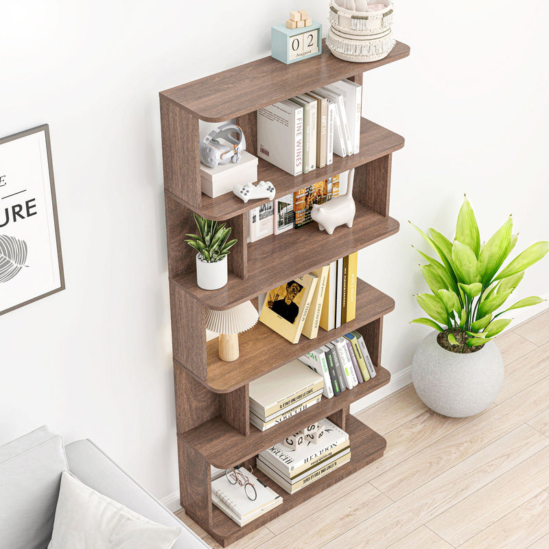 5 Tier Open Bookshelf, Free Combination Storage Shelving For Living Room - Dark Brown