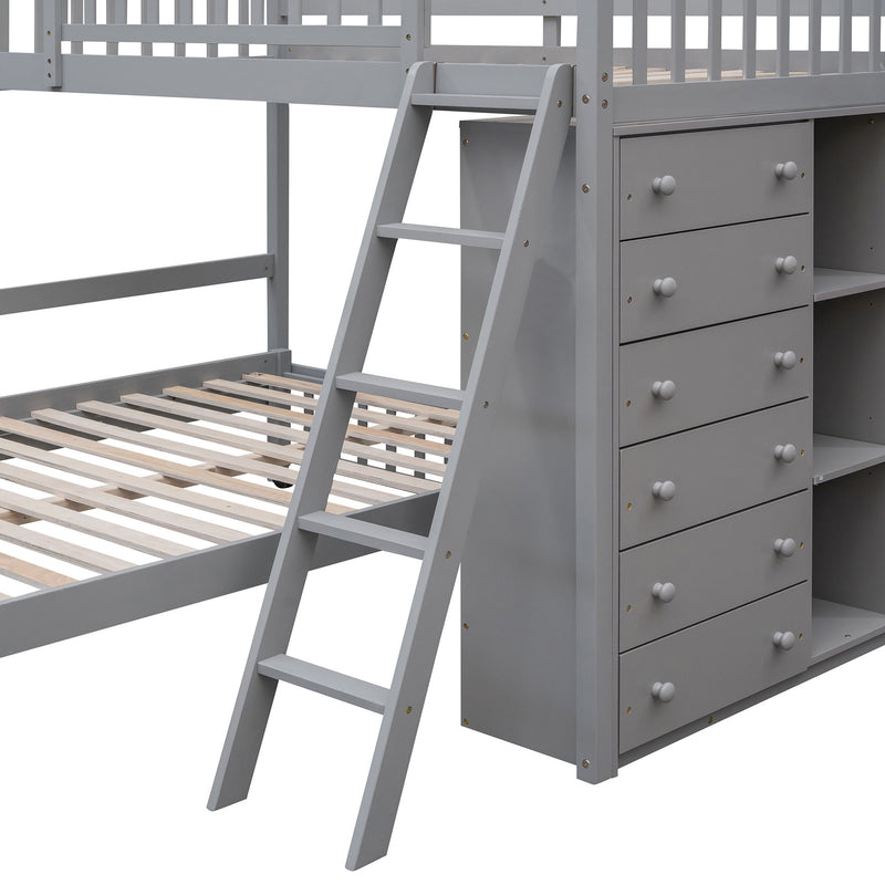 Bunk Bed With 6 Drawers And Flexible Shelves, Bottom Bed With Wheels