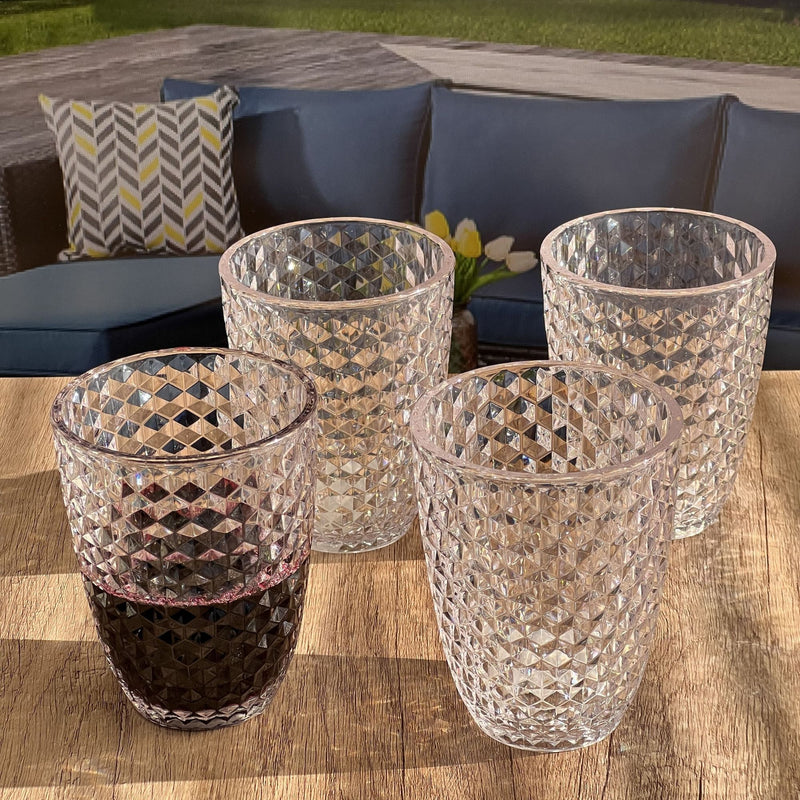 Leading Ware Diamond Cut Acrylic Glasses Drinking (Set of 4)