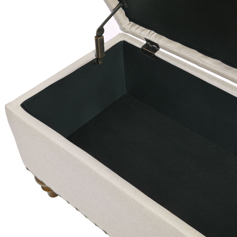Upholstered Ottoman With Storage And Rivet Trim
